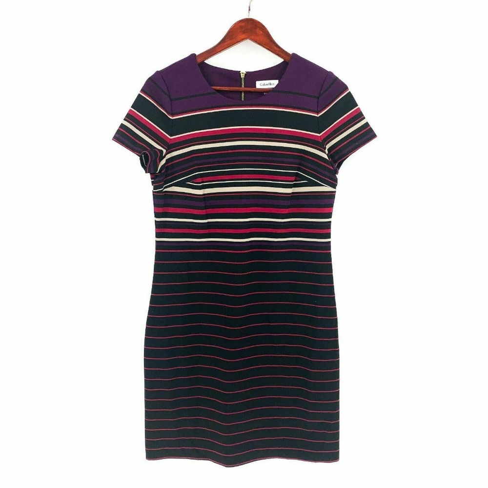 Calvin Klein Sz 6 Stretch Multi-Color Stripe Dress
